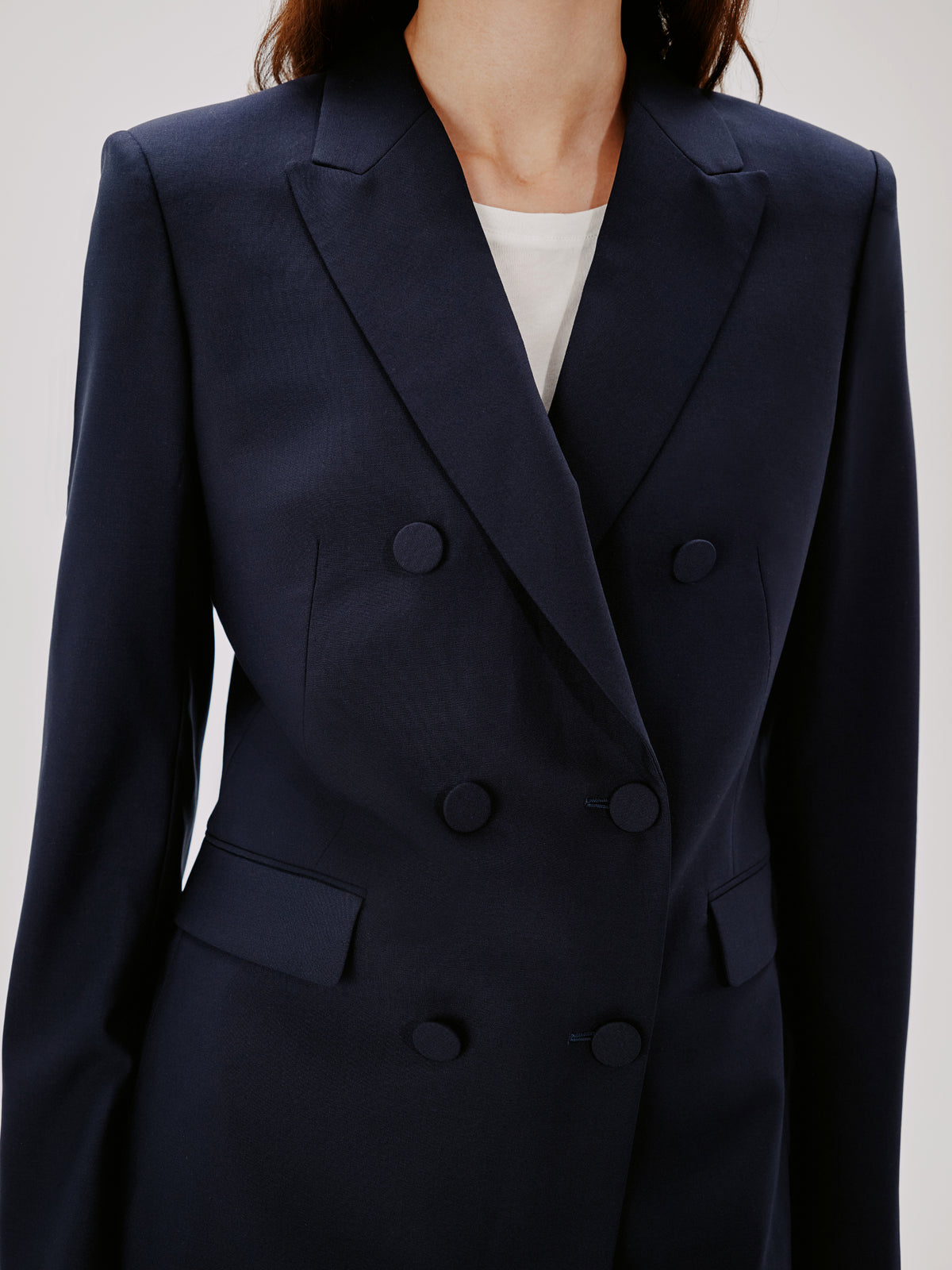 Another Tomorrow Double-Breasted Jacket in Navy – Wool Women's Jacket