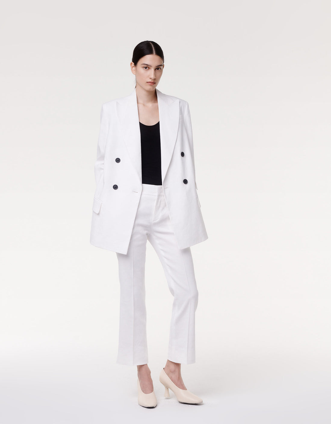 （white）Autumn Winter B Suit Female New Double Breasted Pocket Women Long