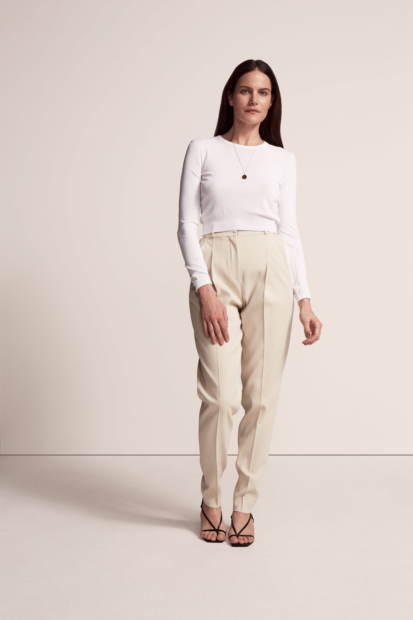 Another Tomorrow Single-Pleat Pant in Cream – Viscose Women's Trousers