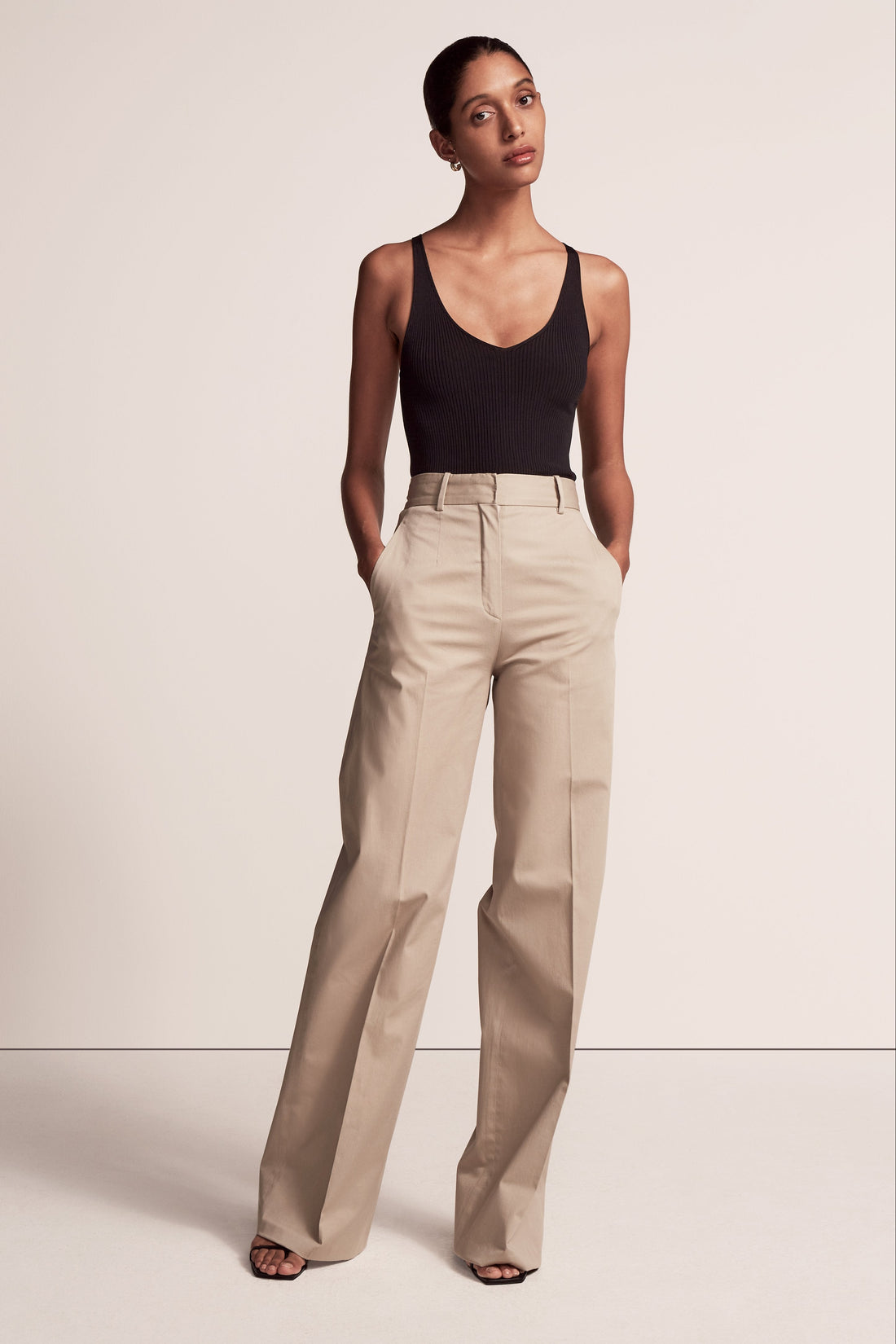 Another Tomorrow Wide Leg Pant in Chino – Cotton Women's Trousers