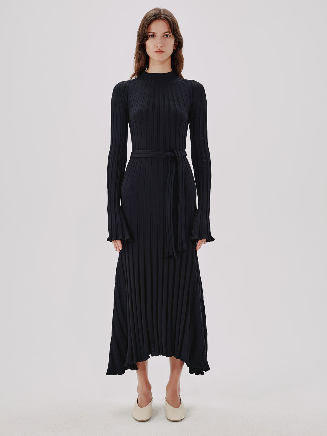 Long Sleeve Rib Flare Dress | Black Long Sleeve Rib Flare Dress | Black