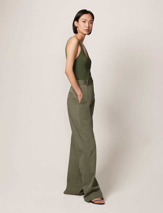 Another Tomorrow Deep V Tank Knit in Olive Green – Viscose Women's Knitwear