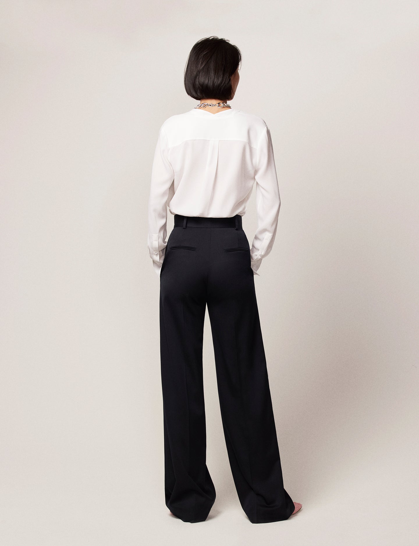 Another Tomorrow V-Neck Blouse in White – Viscose Women's Top