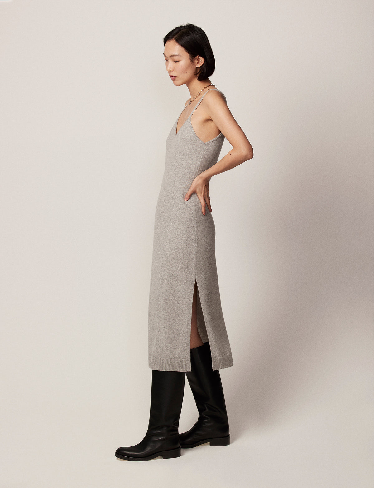Another Tomorrow Cashmere Slip Dress in Heather Grey – Cashmere Women's Dress
