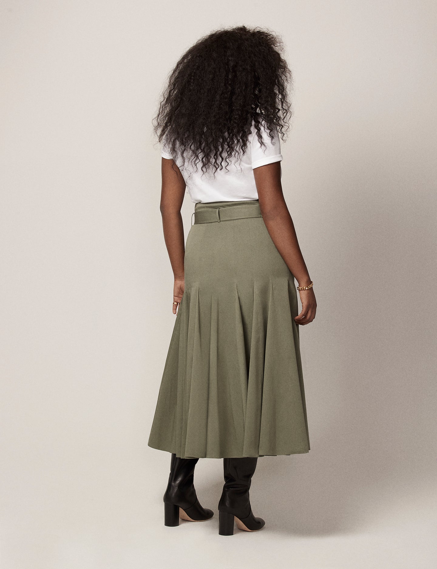 Another Tomorrow Seamed Flare Skirt in Olive Green – Cotton Women's Skirt