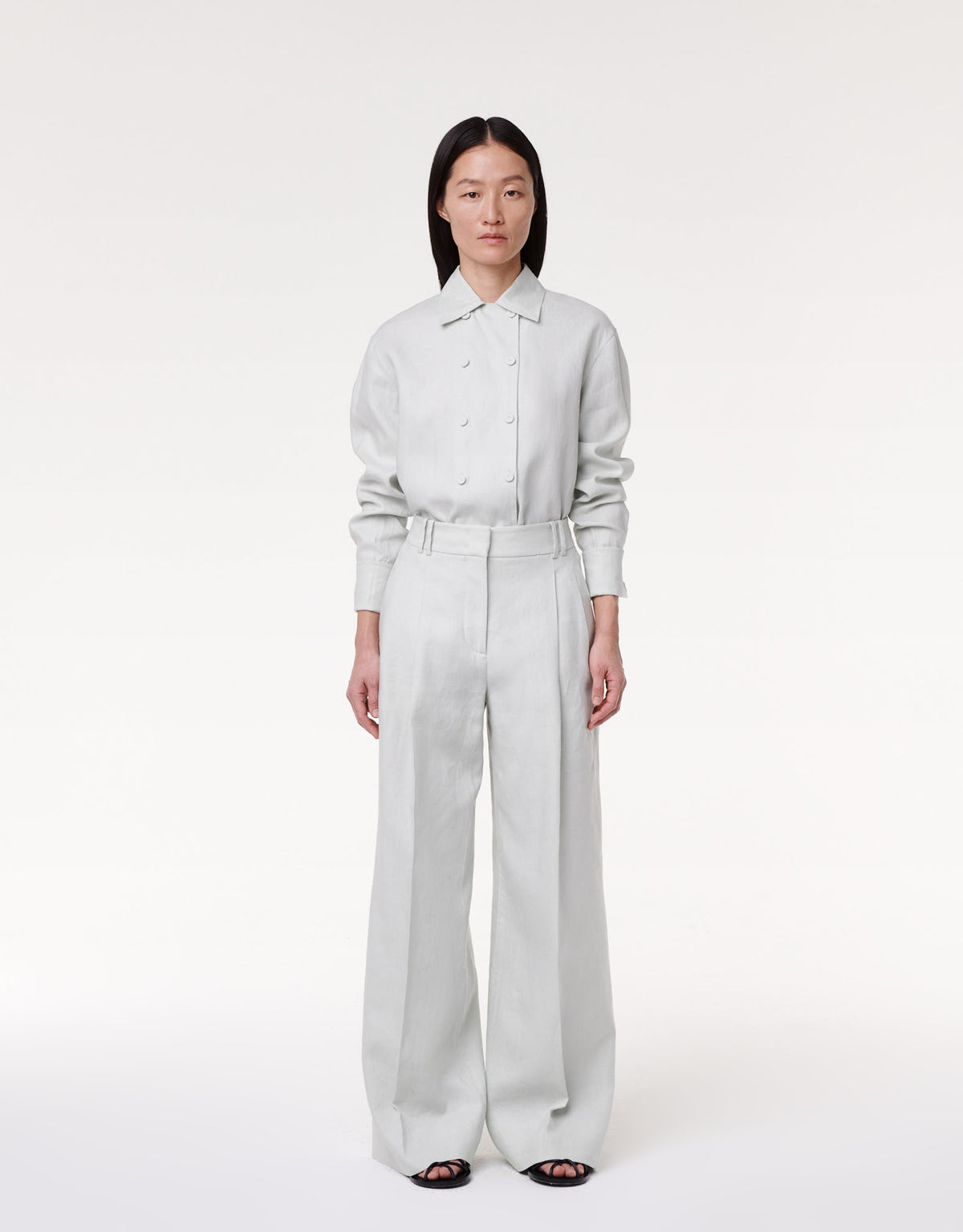 Another Tomorrow Pleated Trouser in Silt Green – Linen Women's Trousers