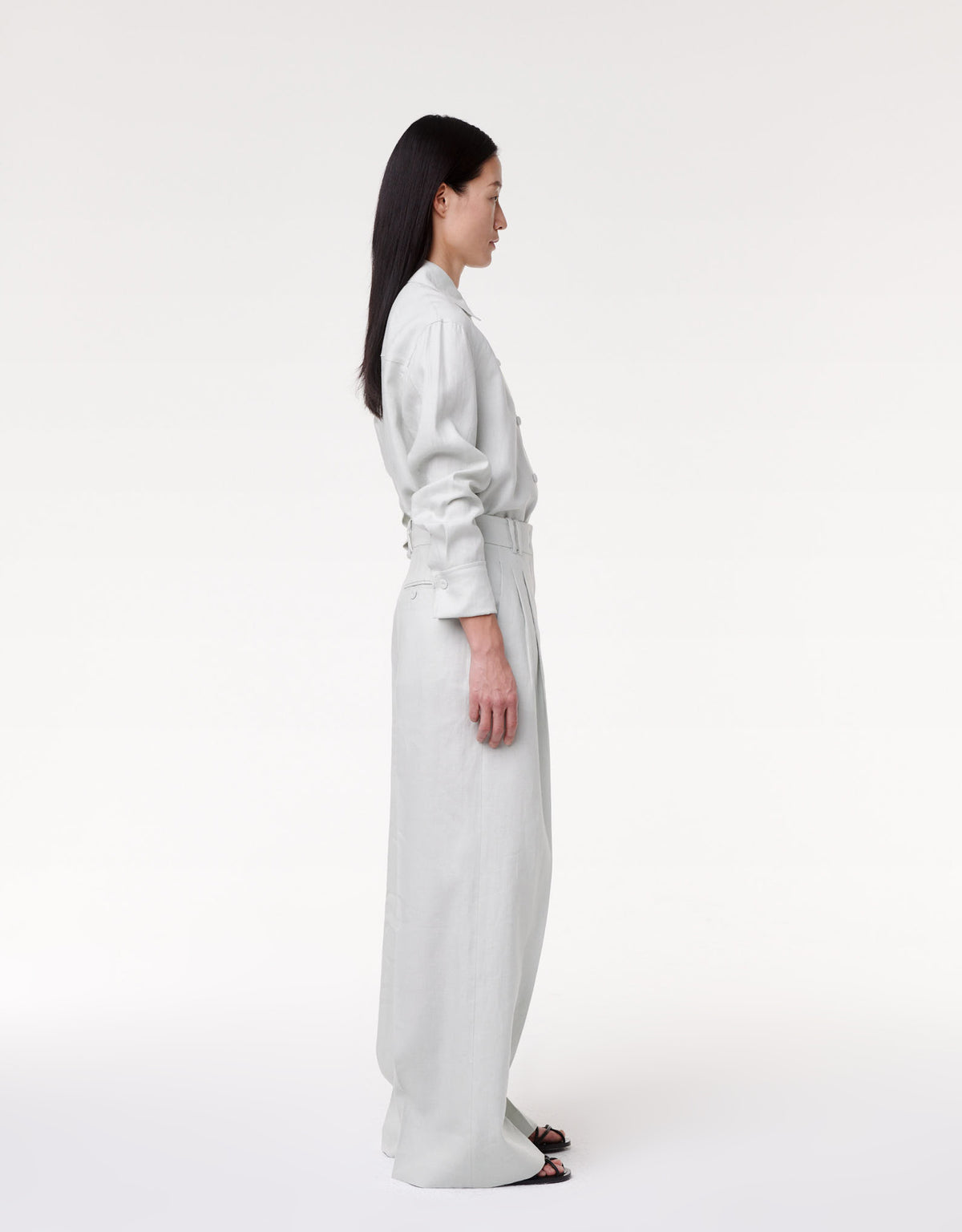 Another Tomorrow Pleated Trouser in Silt Green – Linen Women's Trousers