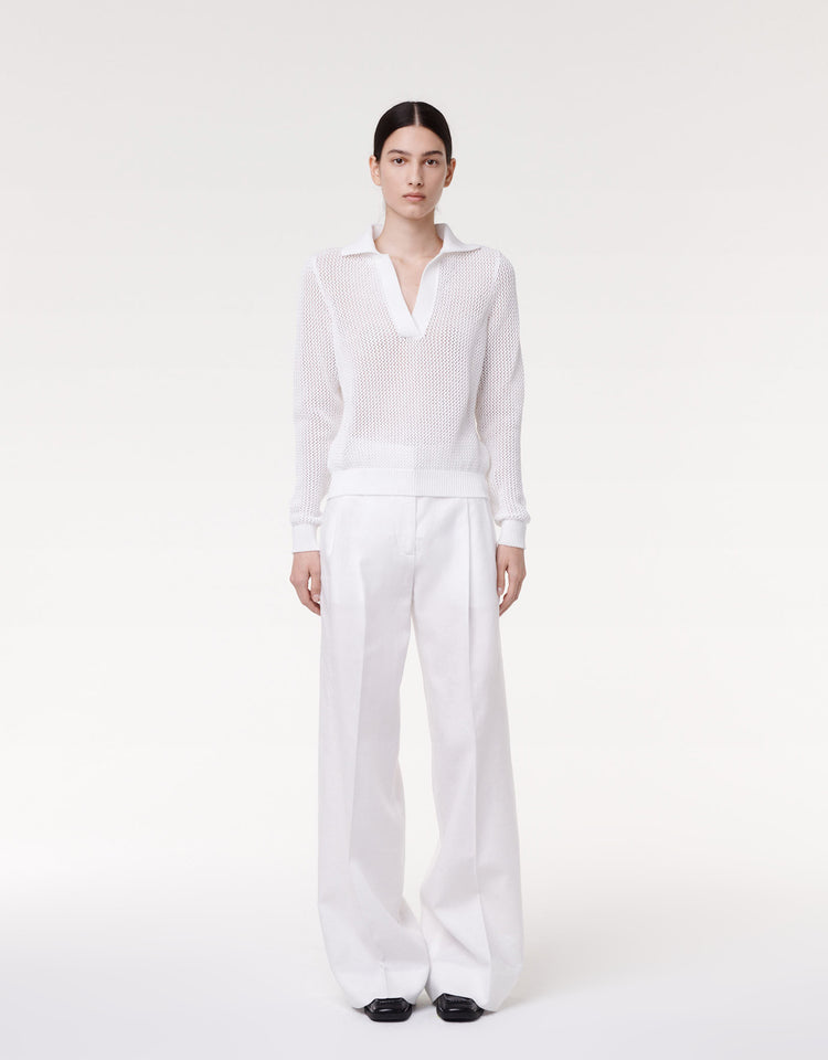 Another Tomorrow Pleated Trouser in White – Linen Women's Trousers