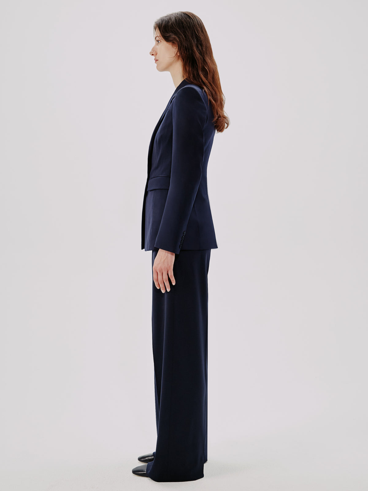 Another Tomorrow Seamed Waist Jacket in Navy – Wool Women's Jacket