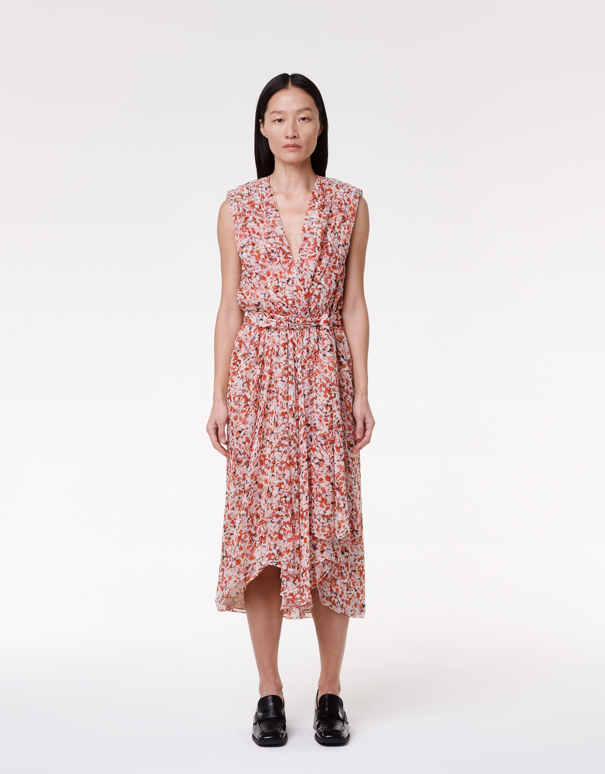 Another Tomorrow Silk Chiffon Gathered Dress in Sedona Multi – Silk Women's Dress