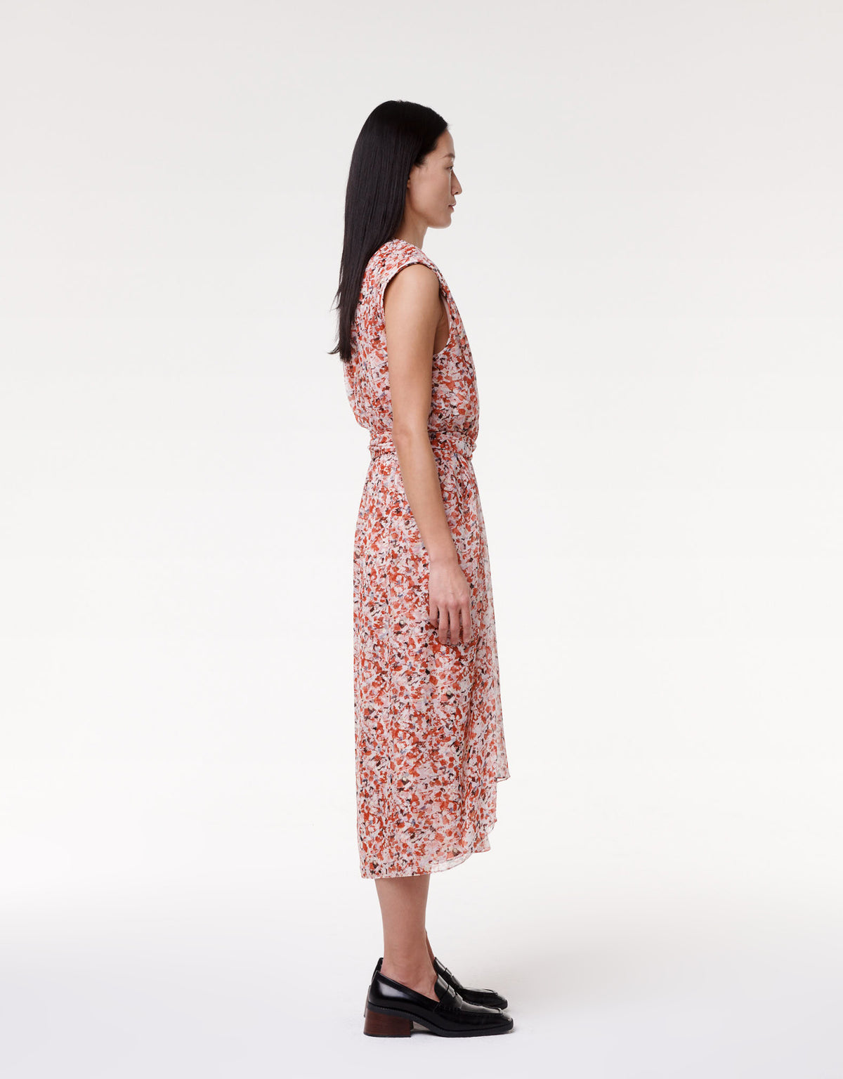 Another Tomorrow Silk Chiffon Gathered Dress in Sedona Multi – Silk Women's Dress