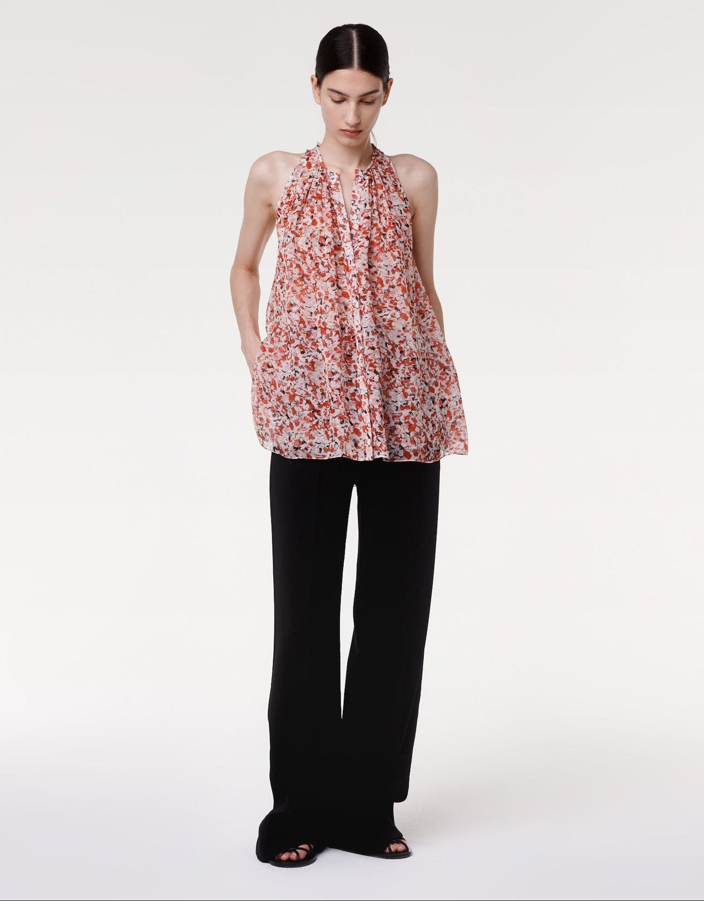 Another Tomorrow Silk Chiffon Scarf Blouse in Sedona Multi – Silk Women's Top