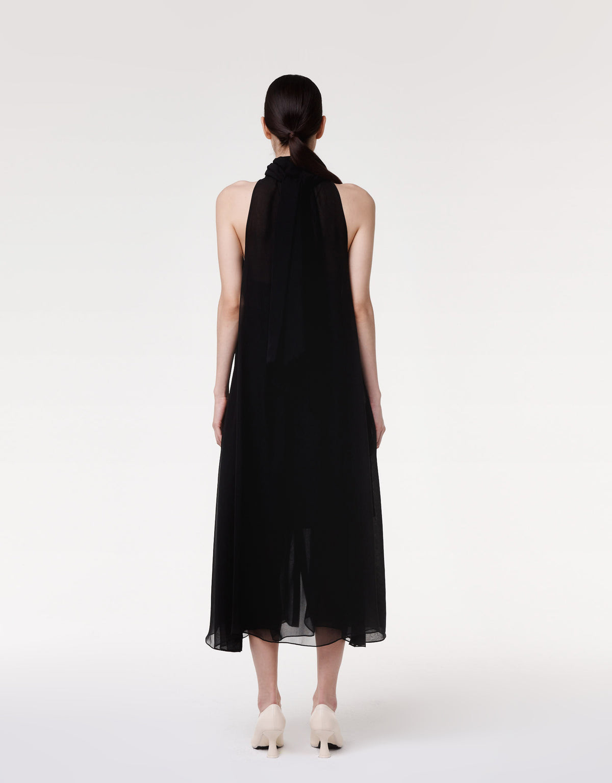 Another Tomorrow Silk Chiffon Scarf Dress in Black – Silk Women's Dress