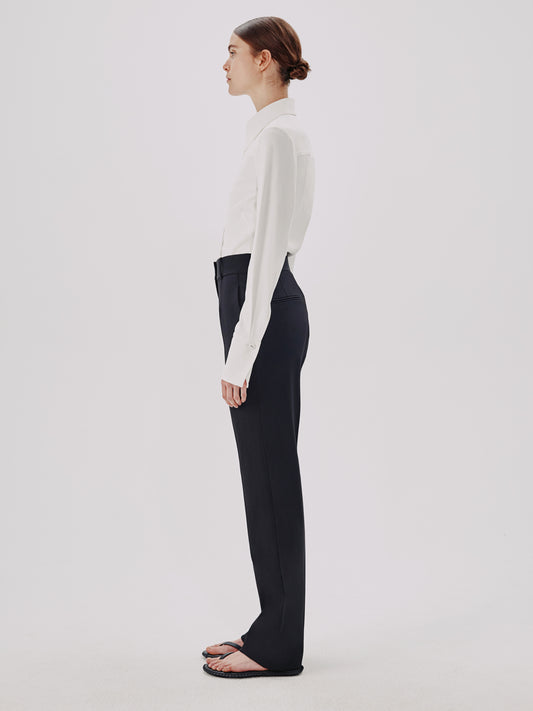 Another Tomorrow Straight Leg Trouser in Black – Wool Women's Trousers