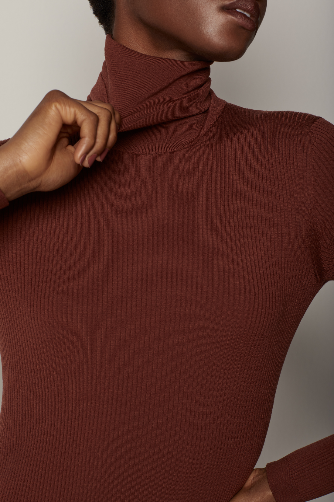 rust sweater dress Another Tomorrow Turtleneck Sweater Dress