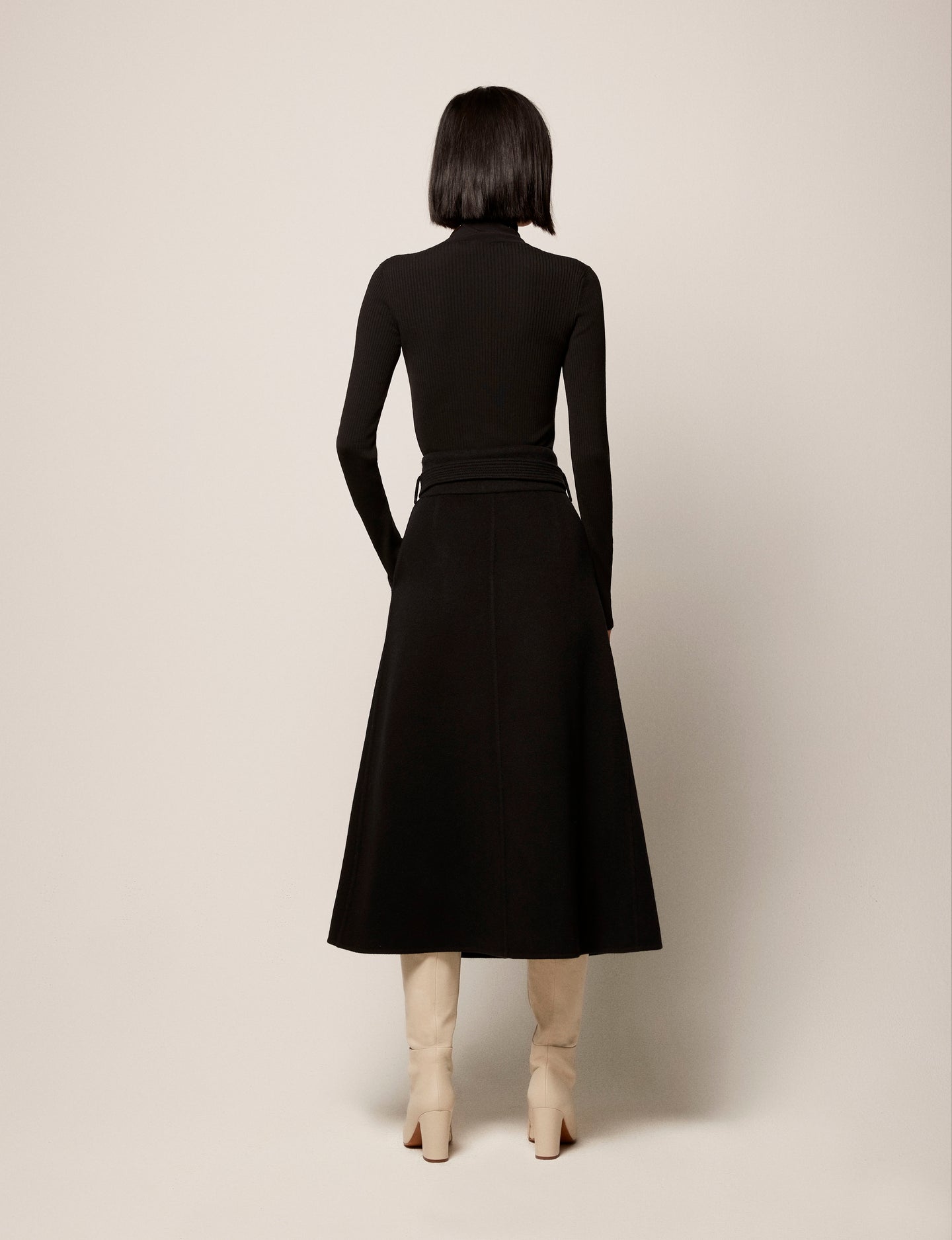 Another Tomorrow Belted A-Line Skirt in Black – Cashmere Women's Skirt