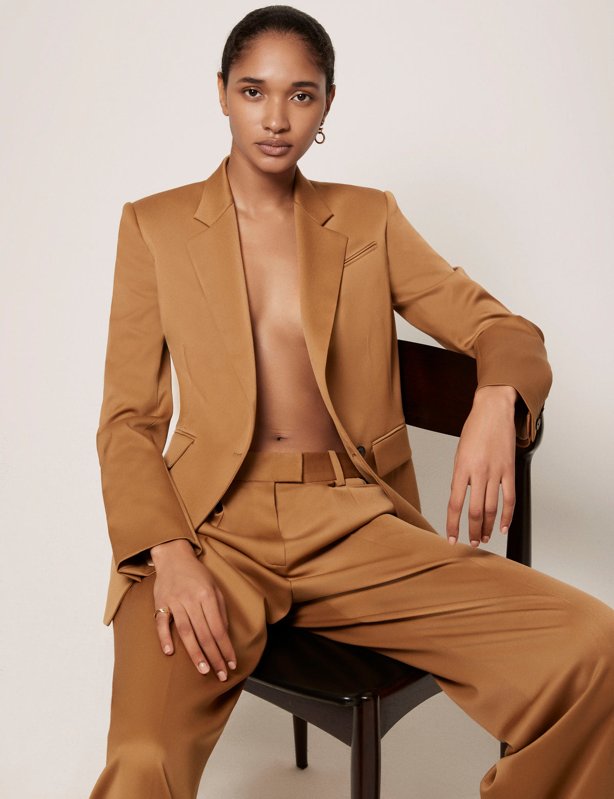 Another Tomorrow Seamed Waist Jacket in Vicuna – Wool Women's Jacket