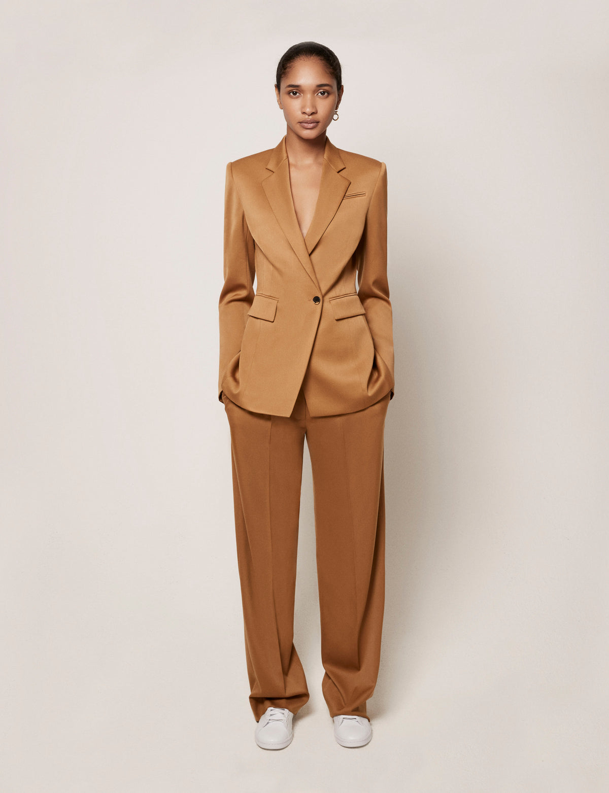 Another Tomorrow Seamed Waist Jacket in Vicuna – Wool Women's Jacket