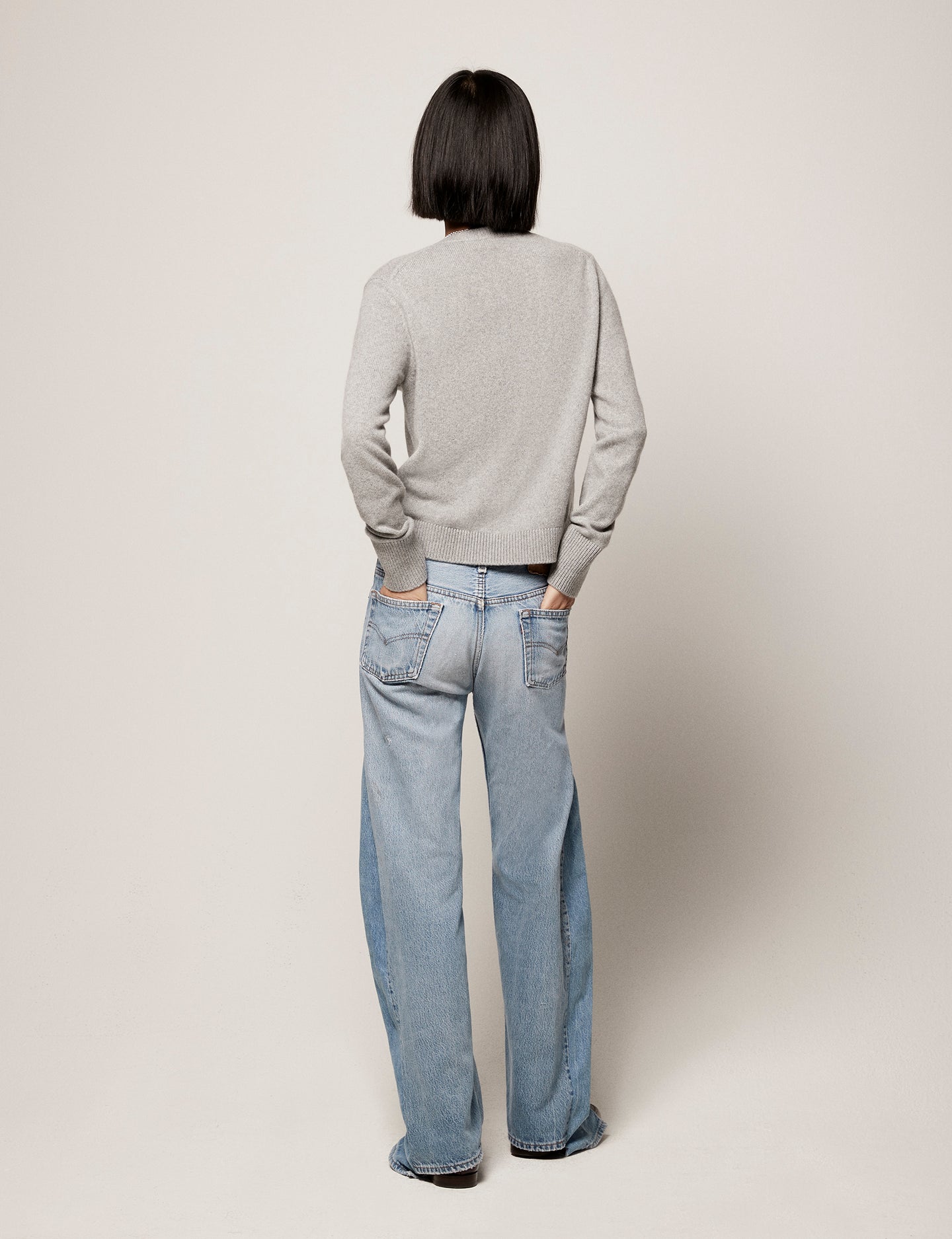 Another Tomorrow Classic Cashmere Crewneck in Heather Grey – Cashmere Women's Knitwear