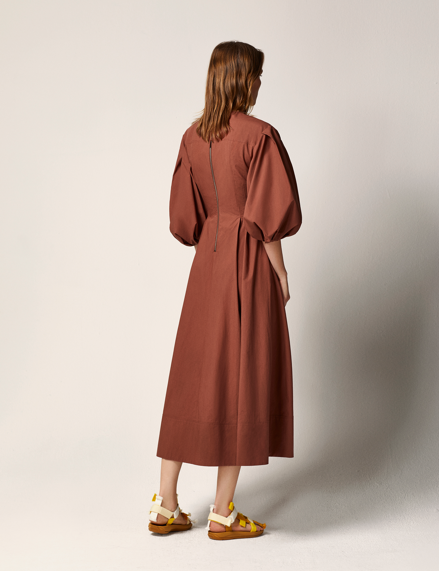 Another Tomorrow Puff Sleeve Dress in Terracotta – Cotton Women's Dress