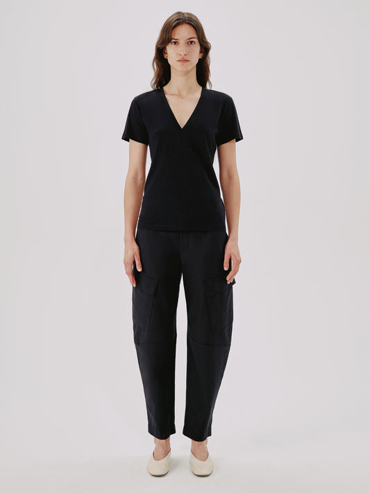 Another Tomorrow V-Neck Tee in Black – Cotton Women's Top