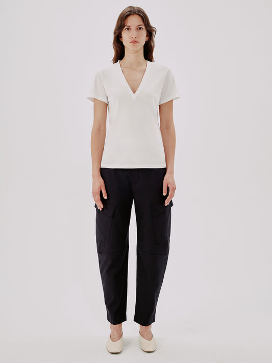 Another Tomorrow V-Neck Tee in White – Cotton Women's Top
