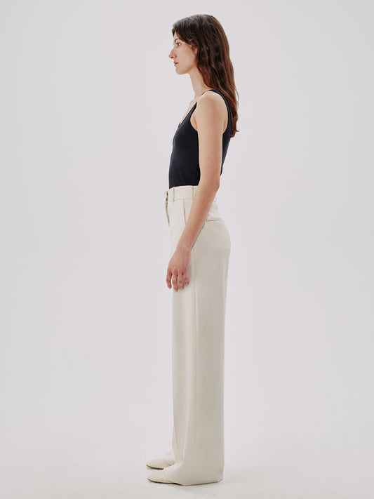Another Tomorrow Wide Leg Suit Pant in Parchment – Wool Women's Trousers